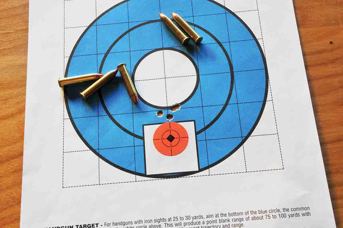 The .22 WMR shot quite a bit better after the stock was changed, with smaller and rounder groups.